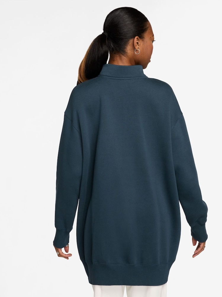 Nike Teal Blue Phoenix Fleece Varsity Over-Oversized Logo Quarter-Zip Sweatshirt - Image 2 of 3