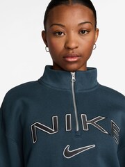 Nike Teal Blue Phoenix Fleece Varsity Over-Oversized Logo Quarter-Zip Sweatshirt - Image 3 of 3