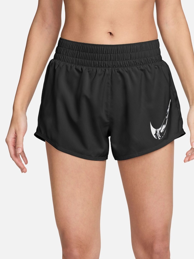 Nike Black One Dri-FIT Swoosh Mid-Rise Brief-Lined Graphic Shorts - Image 1 of 4