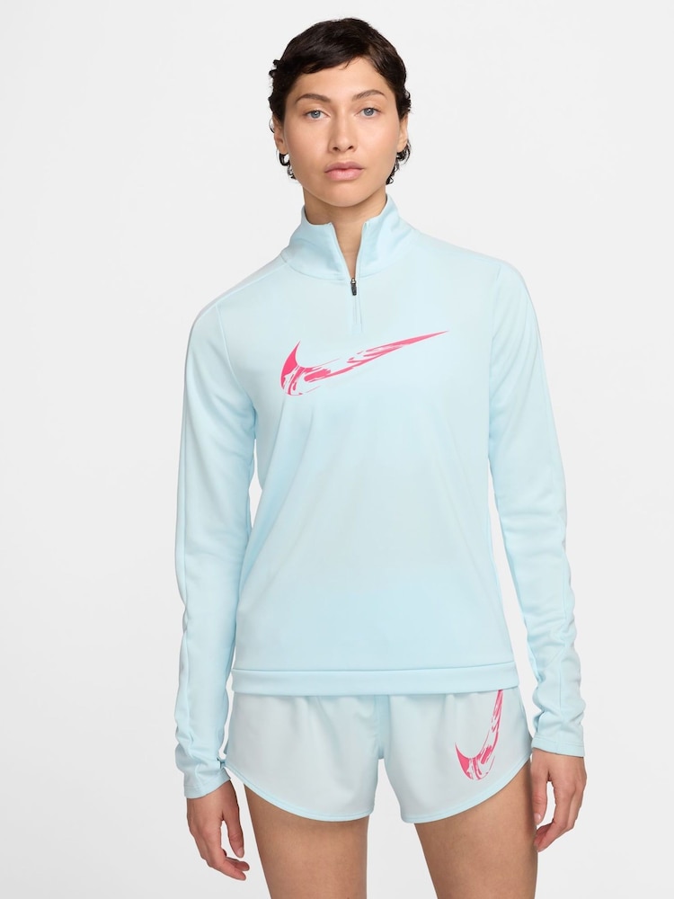 Nike Light Blue Swoosh Half Zip Long Sleeve Running Top - Image 1 of 5