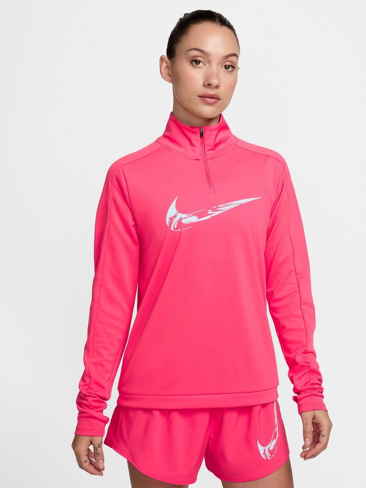 Nike Bright Pink Swoosh Half Zip Long Sleeve Running Top - Image 1 of 6