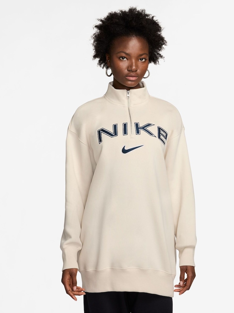 Nike Cream Phoenix Fleece Varsity Over-Oversized Logo Quarter-Zip Sweatshirt - Image 1 of 5
