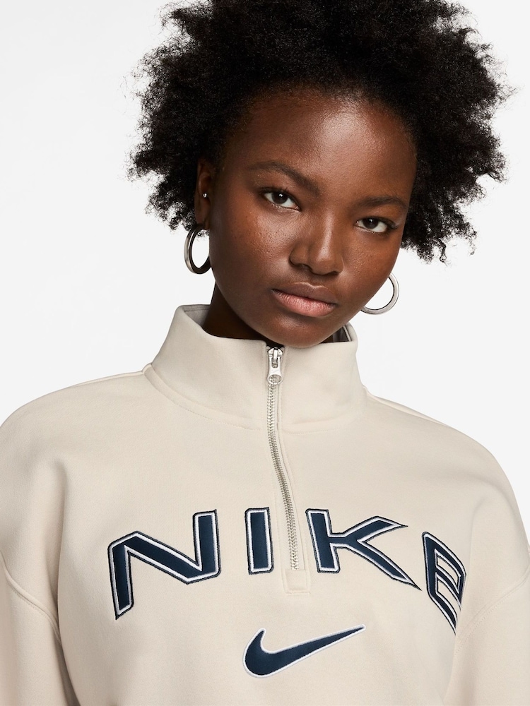 Nike Cream Phoenix Fleece Varsity Over-Oversized Logo Quarter-Zip Sweatshirt - Image 3 of 5