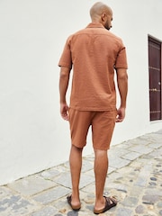 Rust Brown Seersucker Short Sleeve Shirt with Cuban Collar - Image 4 of 8
