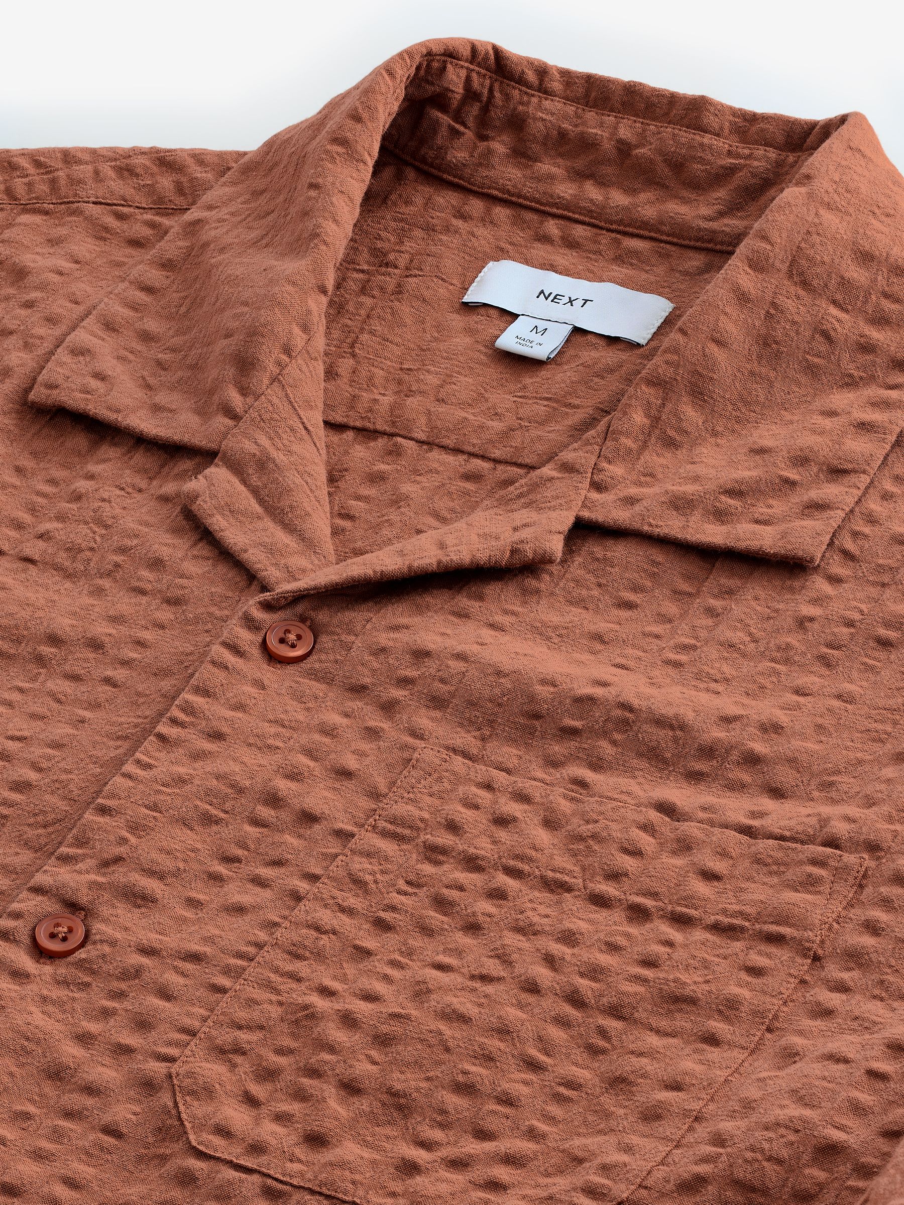 Buy Rust Brown Seersucker Short Sleeve Shirt with Cuban Collar from Next  Luxembourg