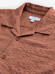 Rust Brown Seersucker Short Sleeve Shirt with Cuban Collar - Image 7 of 8