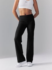 Nike Black One High Waisted Fold Over Flared Leggings - Image 1 of 11