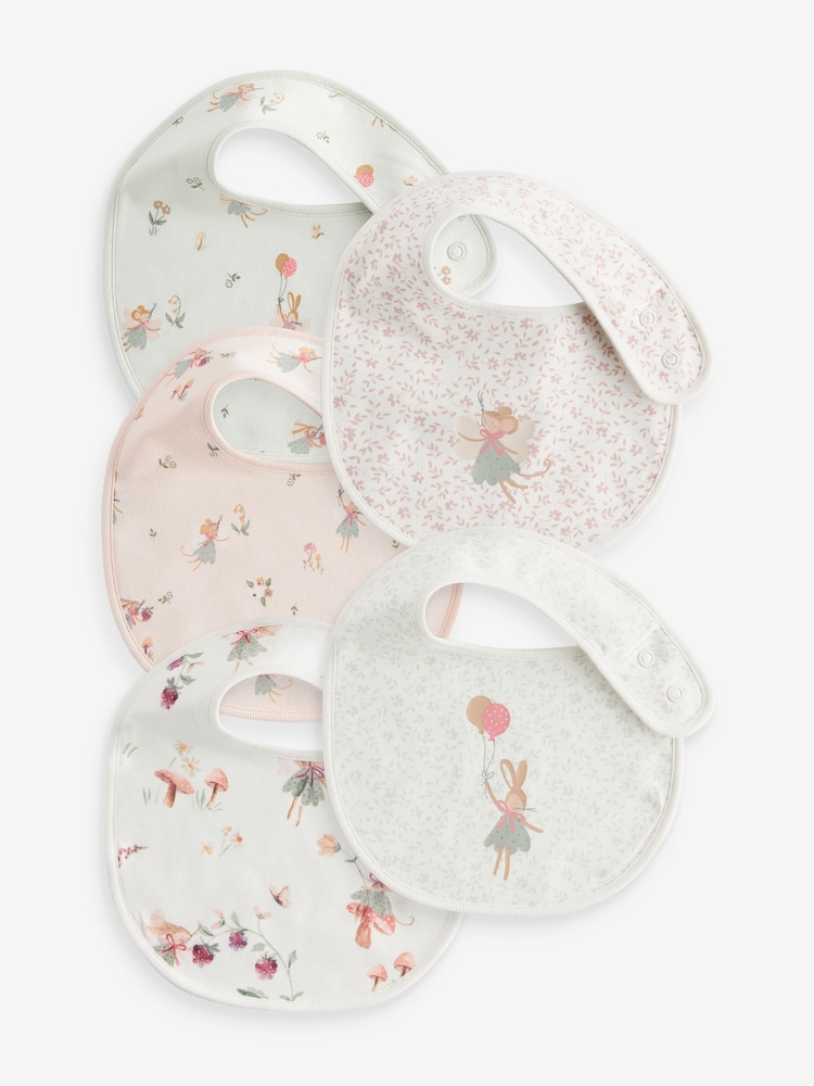Pink Baby 100% Cotton Bibs 5 Pack - Image 1 of 6