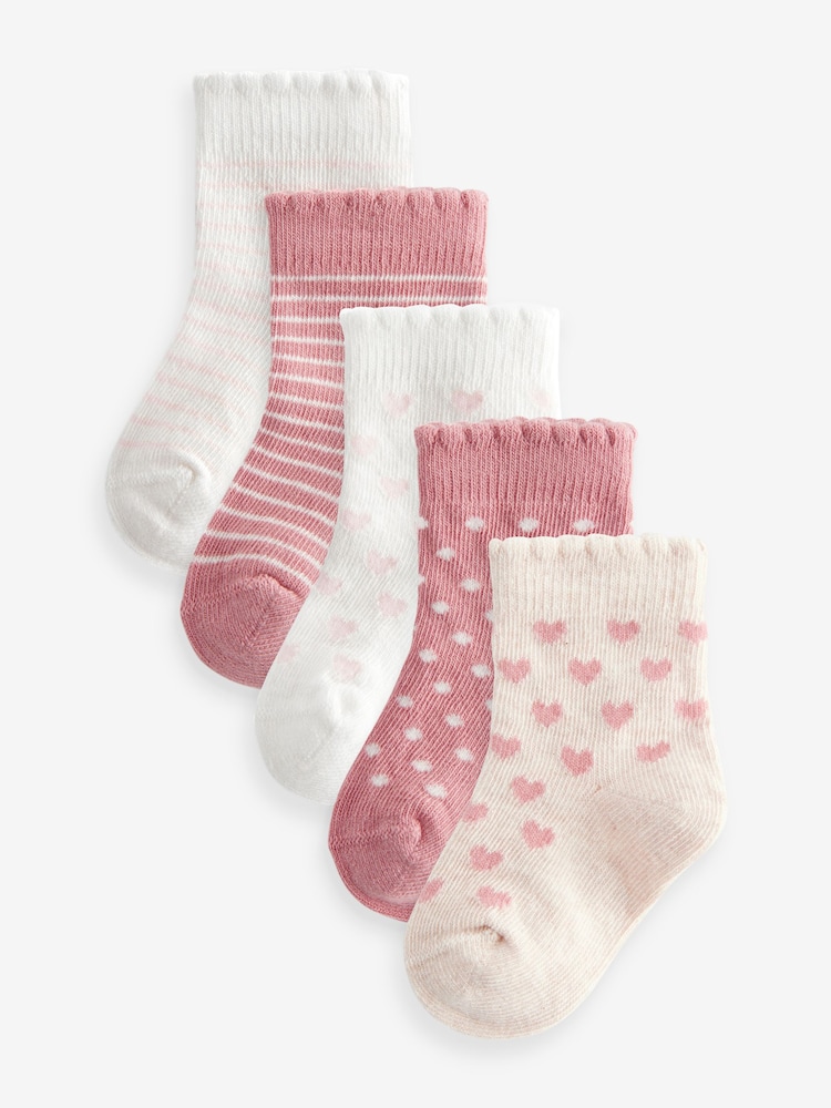Pink Heart Stripe Baby Socks 5 Pack (0mths-2yrs) - Image 1 of 6