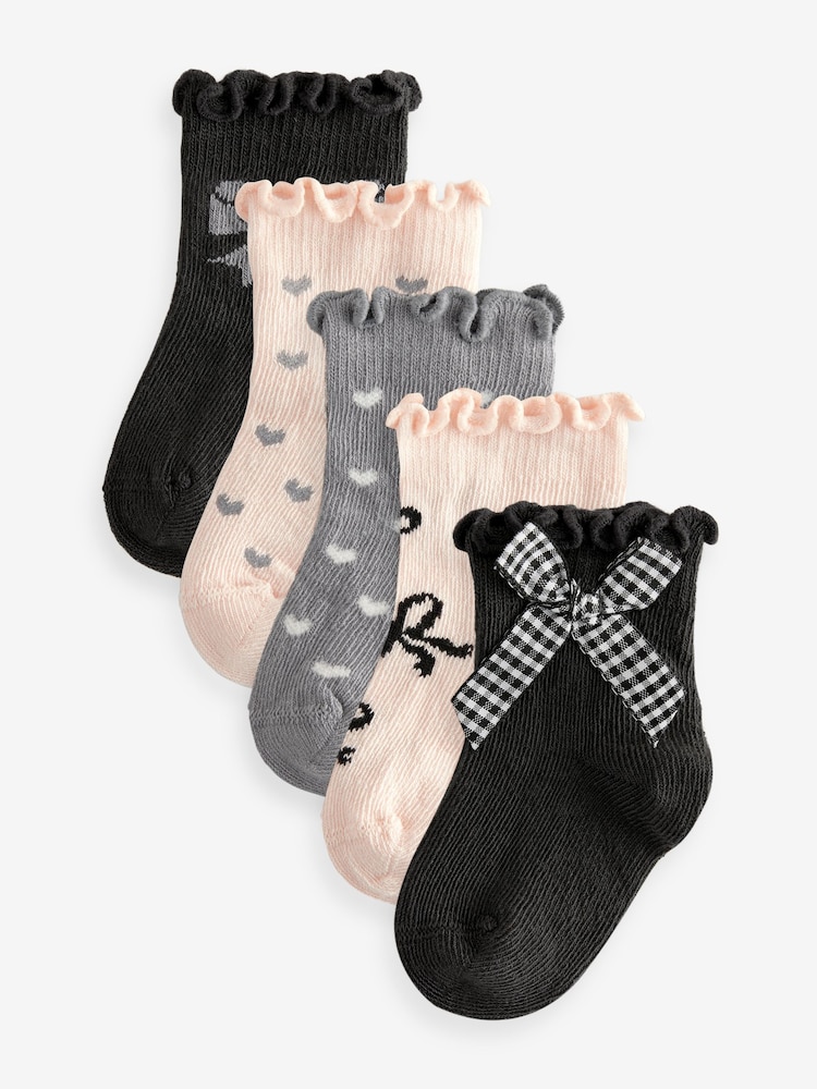 Monochrome Bow Baby Socks 5 Pack (0mths-2yrs) - Image 1 of 8