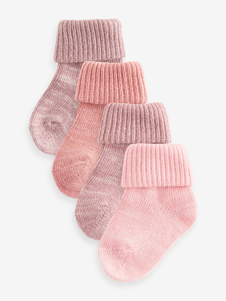 Pink Roll Top Baby Socks 4 Pack (0mths-2yrs) - Image 1 of 5