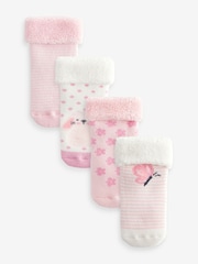 Pink Towelling Character Socks 4 Pack (0mths-2yrs) - Image 1 of 5