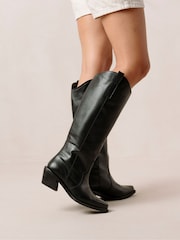 Alohas Black Mount Black Leather Cowboy Boots - Image 2 of 6
