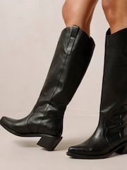 Alohas Black Mount Black Leather Cowboy Boots - Image 4 of 6