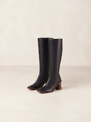 Alohas Black East Leather Knee High Boots with Block Heels - Image 1 of 6