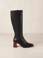 Alohas Black East Leather Knee High Boots with Block Heels - Image 2 of 6