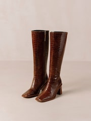 Alohas Brown East Leather Knee High Boots with Block Heels - Image 1 of 6