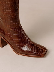 Alohas Brown East Leather Knee High Boots with Block Heels - Image 6 of 6