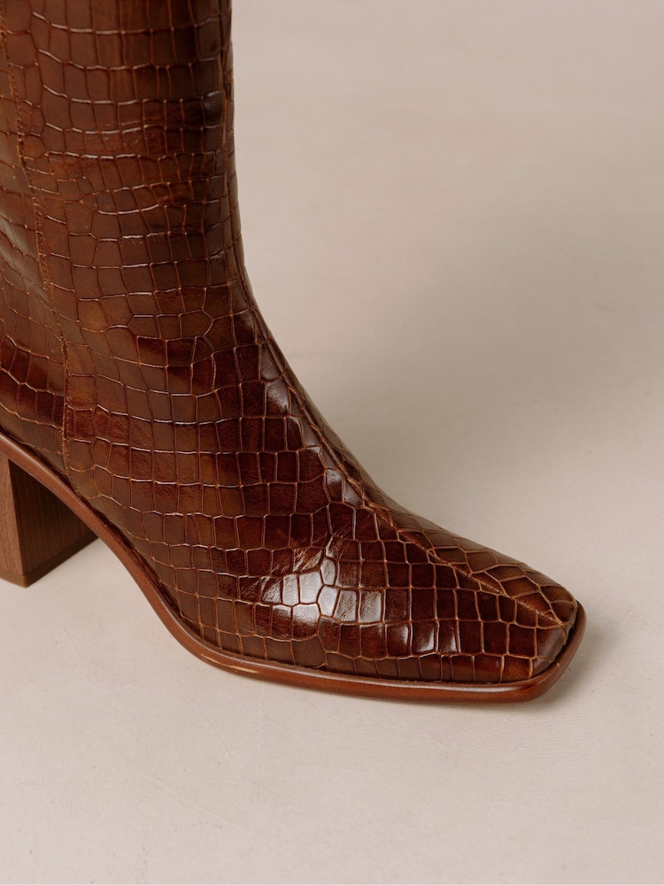 Alohas Brown East Leather Knee High Boots with Block Heels - Image 6 of 6