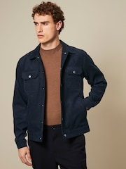 Navy Faux Suede Collared Trucker Jacket - Image 1 of 1