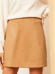 Love & Roses Tan Brown Faux Leather Mini Skirt - Image 1 of 4