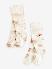 Cream/Oatmeal Bear Baby Tights 2 Pack (0mths-2yrs) - Image 1 of 3