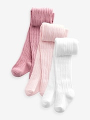 Pink white cable Baby Tights 3 Pack (0mths-2yrs) - Image 1 of 4