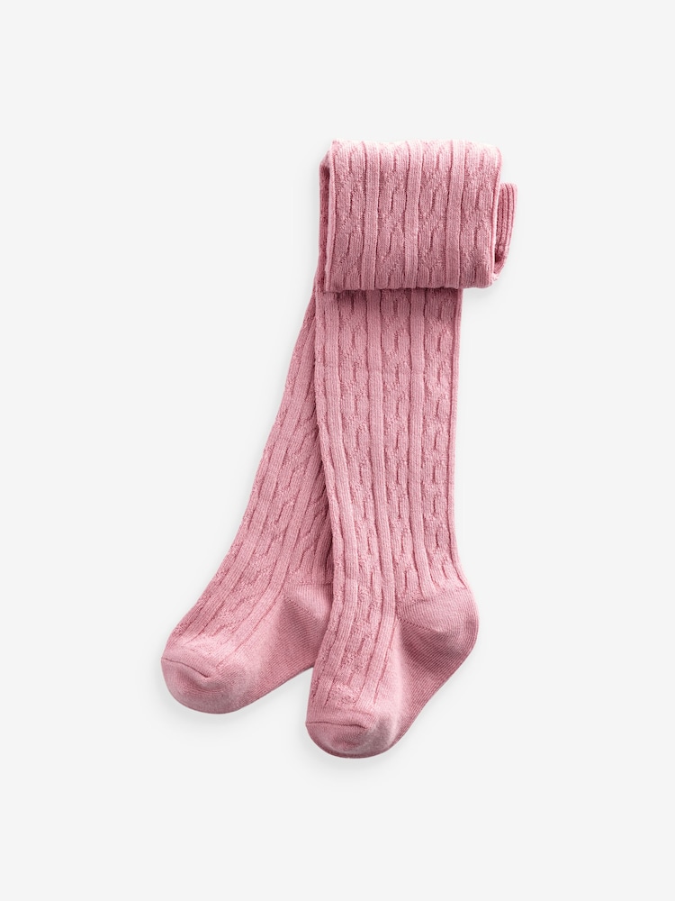 Pink white cable Baby Tights 3 Pack (0mths-2yrs) - Image 2 of 4