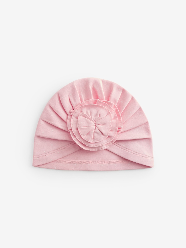 Pink ditsy Baby Bow Turban 100% Cotton Hats 2 Pack (0-18mths) - Image 2 of 4