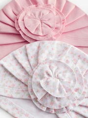 Pink ditsy Baby Bow Turban 100% Cotton Hats 2 Pack (0-18mths) - Image 4 of 4