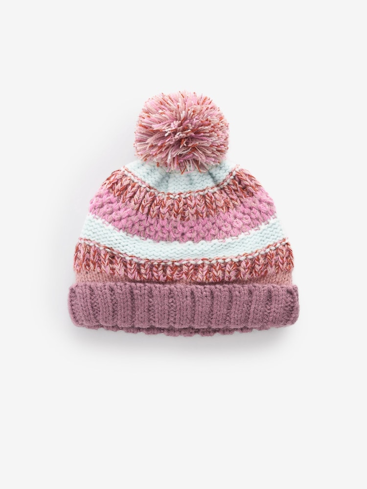 Pink Stripe Baby Pom Hat (0mths-2yrs) - Image 1 of 2