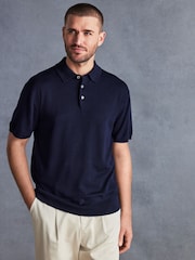 Navy Regular Fit Signature Knitted Polo Shirt - Image 1 of 8