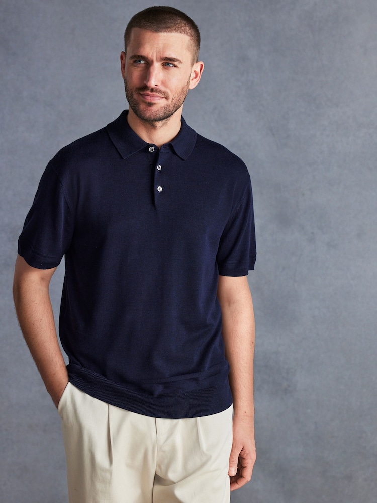Navy Regular Fit Signature Knitted Polo Shirt - Image 1 of 8