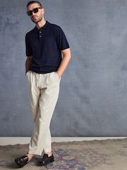Navy Regular Fit Signature Knitted Polo Shirt - Image 3 of 8
