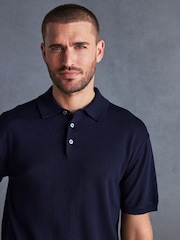 Navy Regular Fit Signature Knitted Polo Shirt - Image 5 of 8