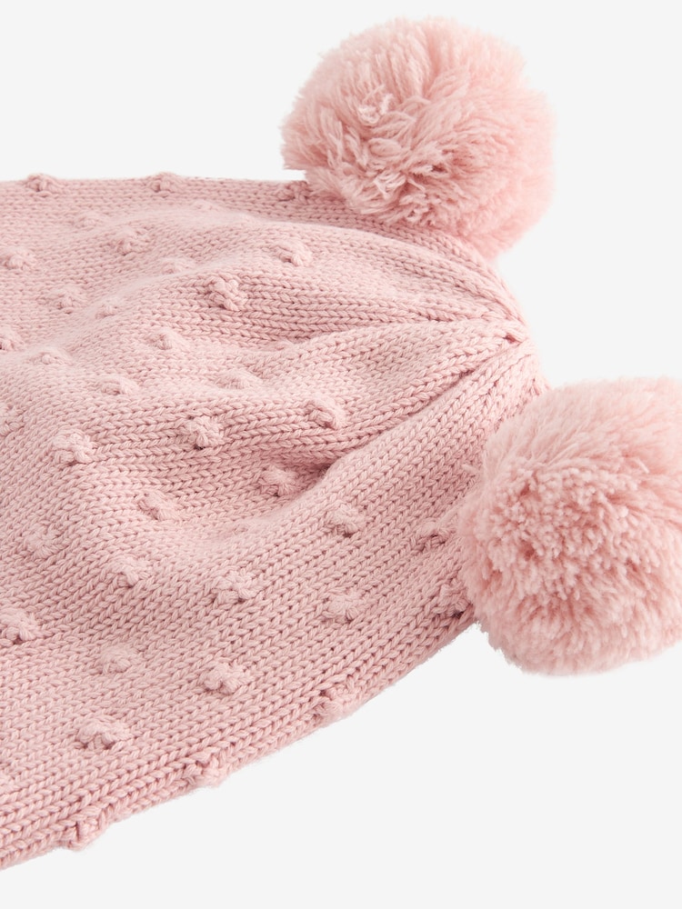 Pink Double Pom Knitted Trapper Hat (0mths-2yrs) - Image 2 of 2