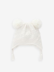 Ecru Double Pom Knitted Trapper Hat (0mths-2yrs) - Image 1 of 5