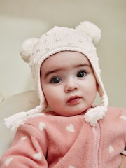 Ecru Double Pom Knitted Trapper Hat (0mths-2yrs) - Image 2 of 5
