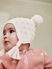Ecru Double Pom Knitted Trapper Hat (0mths-2yrs) - Image 3 of 5