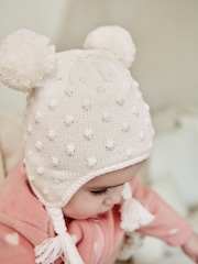 Ecru Double Pom Knitted Trapper Hat (0mths-2yrs) - Image 4 of 5