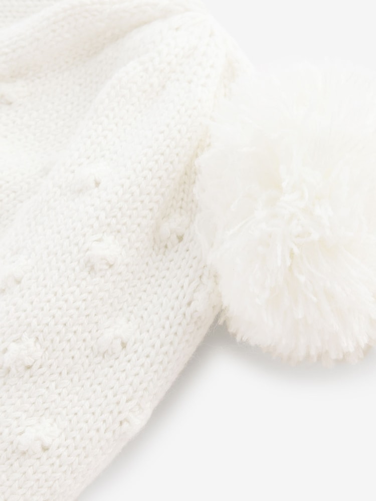 Ecru Double Pom Knitted Trapper Hat (0mths-2yrs) - Image 5 of 5