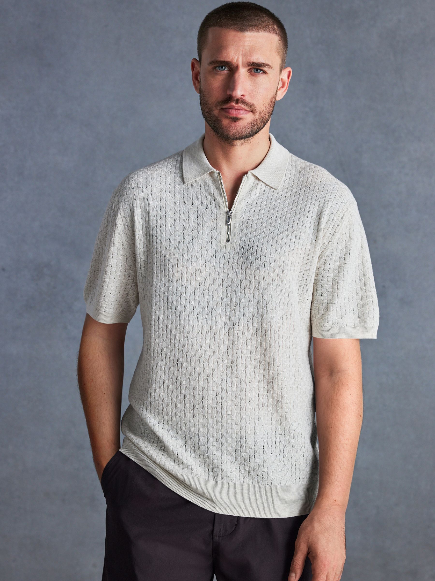 Buy Ecru White Signature Regular Textured Polo Shirt from Next Luxembourg