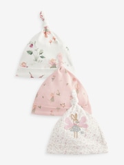 Pink Fairy Baby Tie Top 100% Cotton Hats 3 Pack (0mths-2yrs) - Image 1 of 2