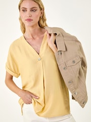 Roman Yellow Pleat Front V-Neck Top - Image 1 of 5