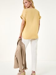 Roman Yellow Pleat Front V-Neck Top - Image 3 of 5