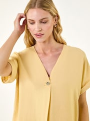 Roman Yellow Pleat Front V-Neck Top - Image 4 of 5