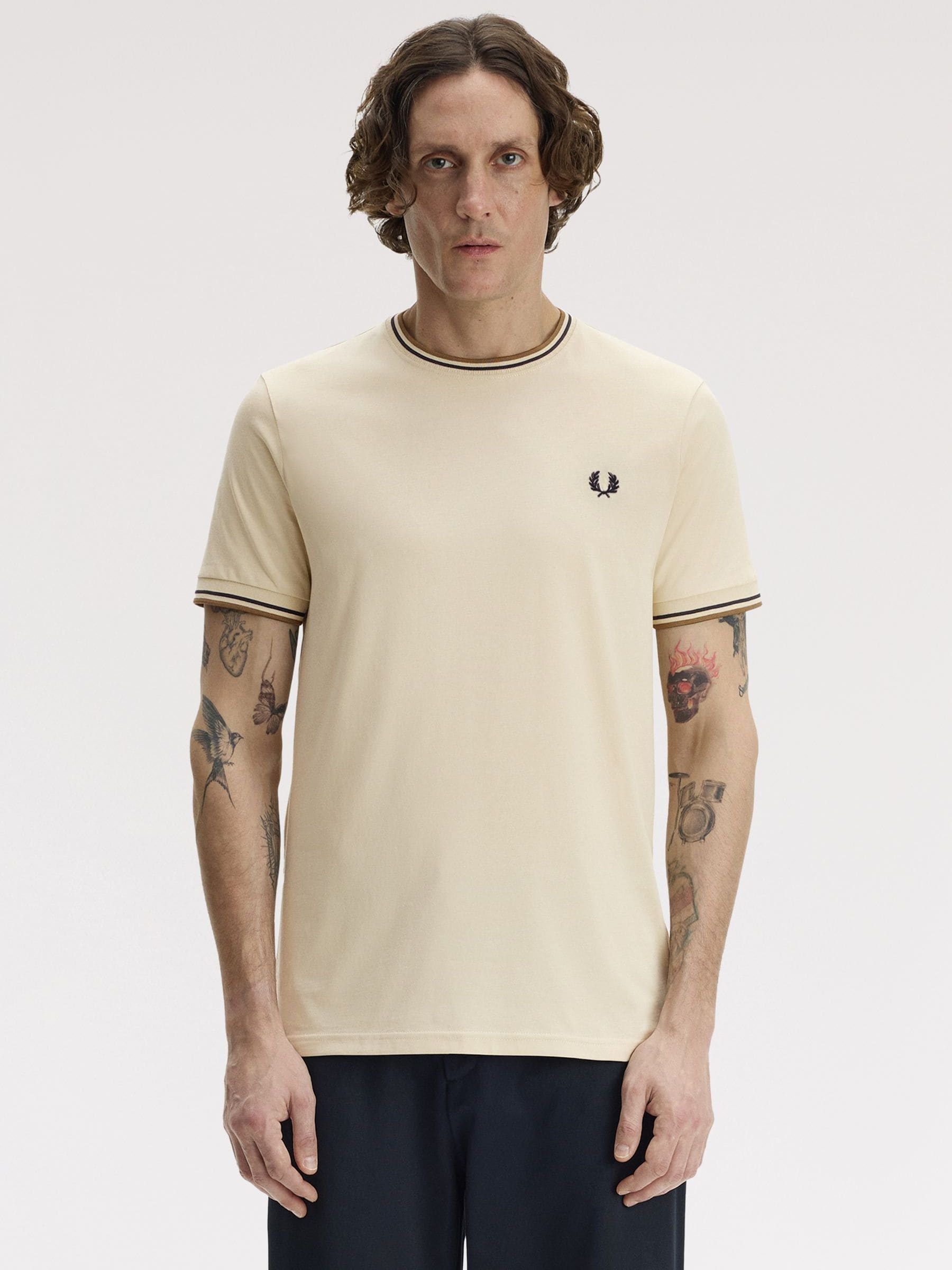 Fred Perry Men's Cream Twin Tipped Logo T-Shirt - Image 1