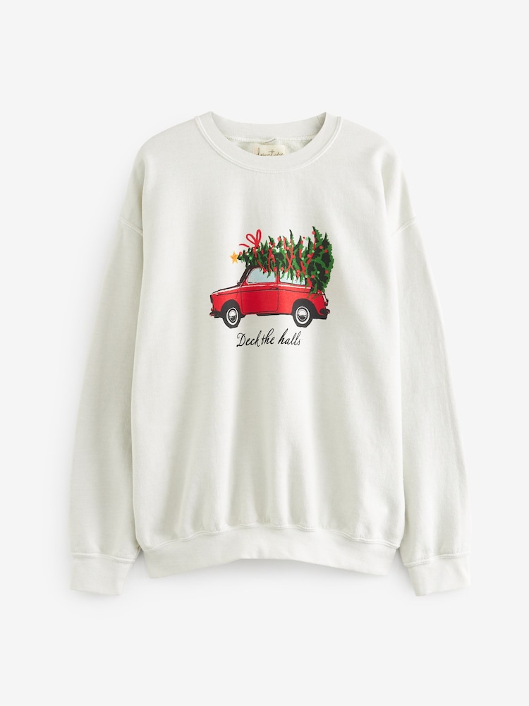 Ecru Graphic Christmas Sweatshirt - Image 4 of 5