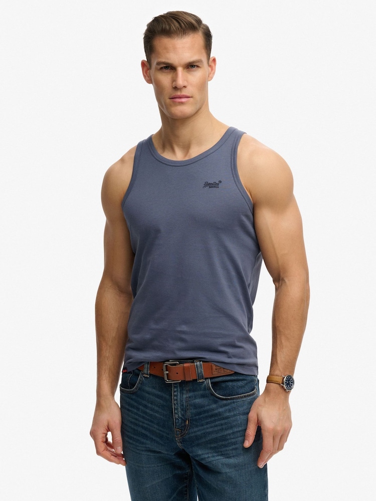 SUPERDRY Blue Unbrushed Essential Logo Vest - Image 1 of 8