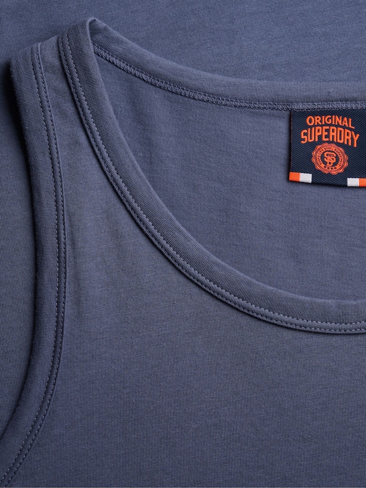 SUPERDRY Blue Unbrushed Essential Logo Vest - Image 8 of 8